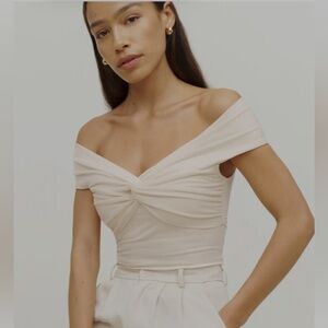 Reformation Ezlynn Cream Knit Top Draped Twist Top, Sz Xsmall